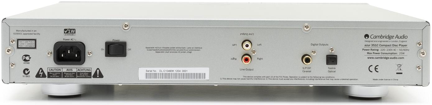 Cambridge Audio Azur 351C zilver - achterkant - CD speler