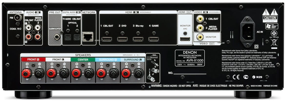 Denon AVR-X1000 zwart - achterkant - AV Receiver
