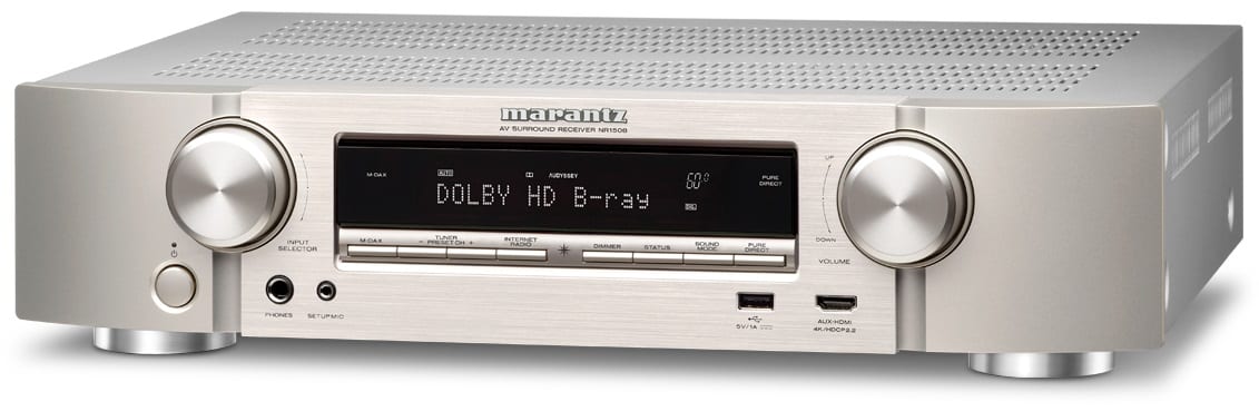 Marantz NR1508 zilver/goud - zij frontaanzicht - AV Receiver