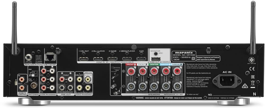 Marantz NR1508 zilver/goud - achterkant - AV Receiver