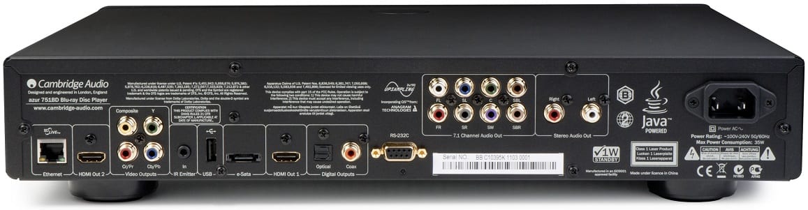 Cambridge Audio Azur 751BD zwart - achterkant - Blu ray speler