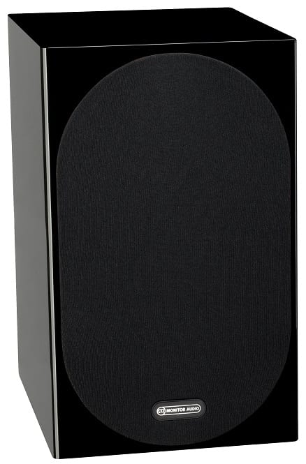 Monitor Audio Silver 100 6G zwart hoogglans - frontaanzicht met grill - Boekenplank speaker
