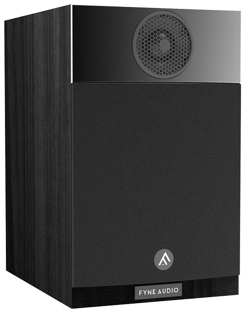 Fyne Audio F300 black ash - zij frontaanzicht met grill - Boekenplank speaker