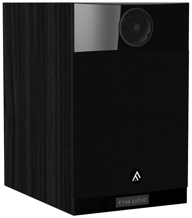Fyne Audio F301 black ash - zij frontaanzicht met grill - Boekenplank speaker