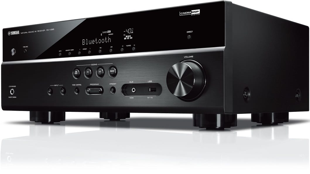 Yamaha RX-V385 zwart - zij frontaanzicht - AV Receiver