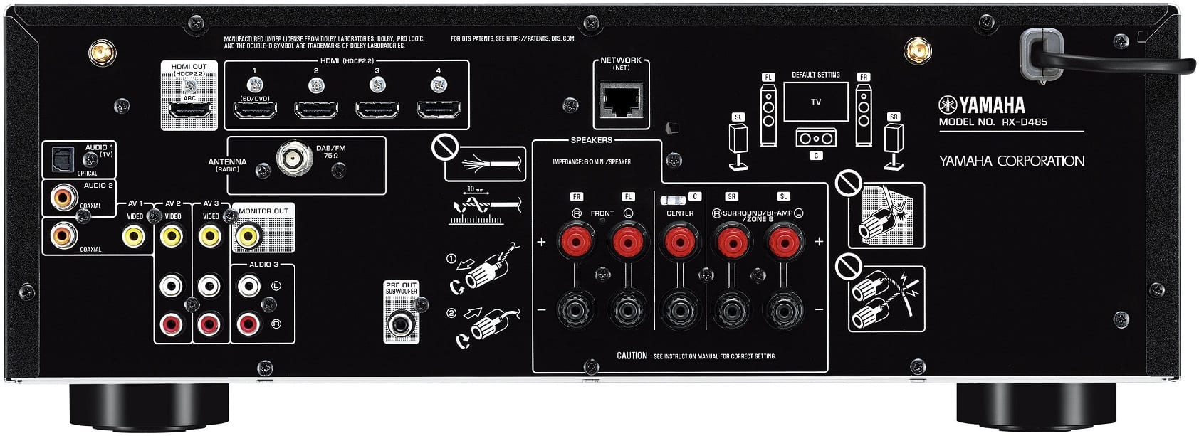 Yamaha RX-D485 zwart - achterkant - AV Receiver