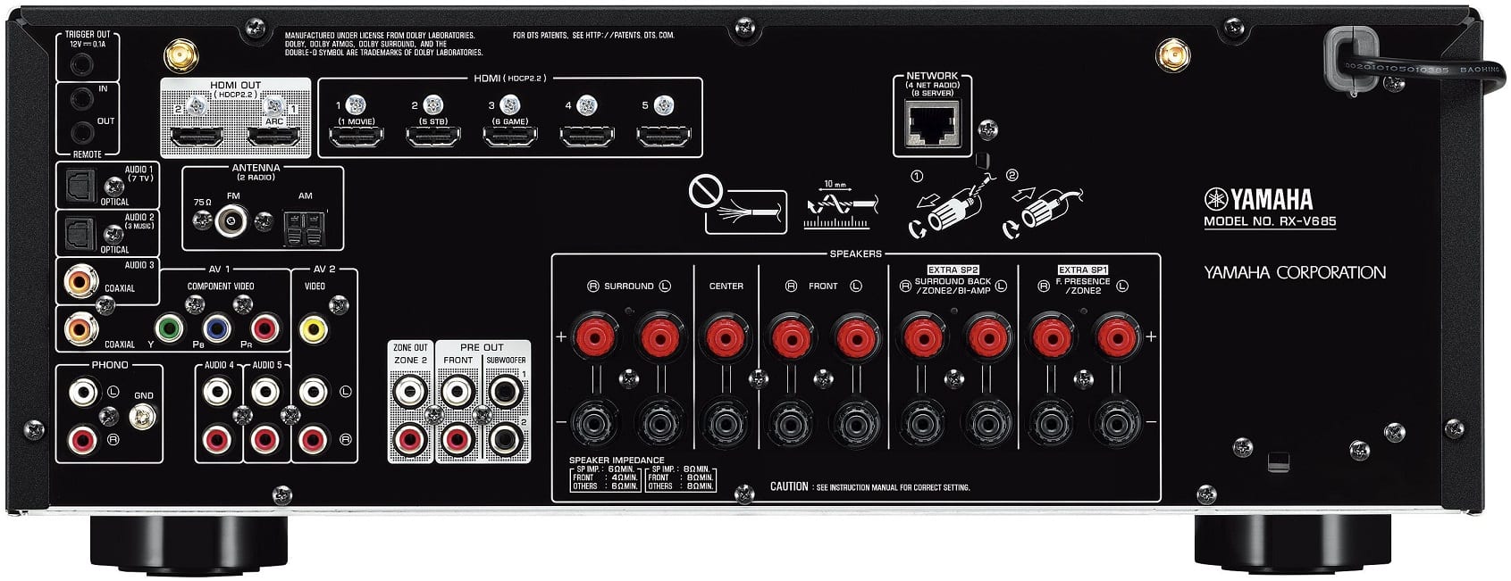Yamaha RX-V685 titaan - achterkant - AV Receiver