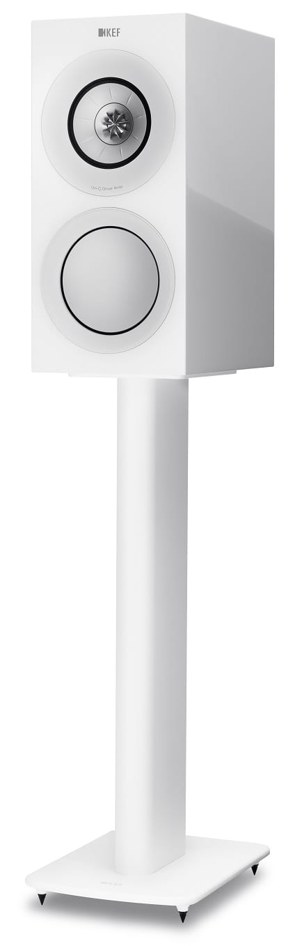 KEF R3 wit hoogglans - op standaard - Boekenplank speaker