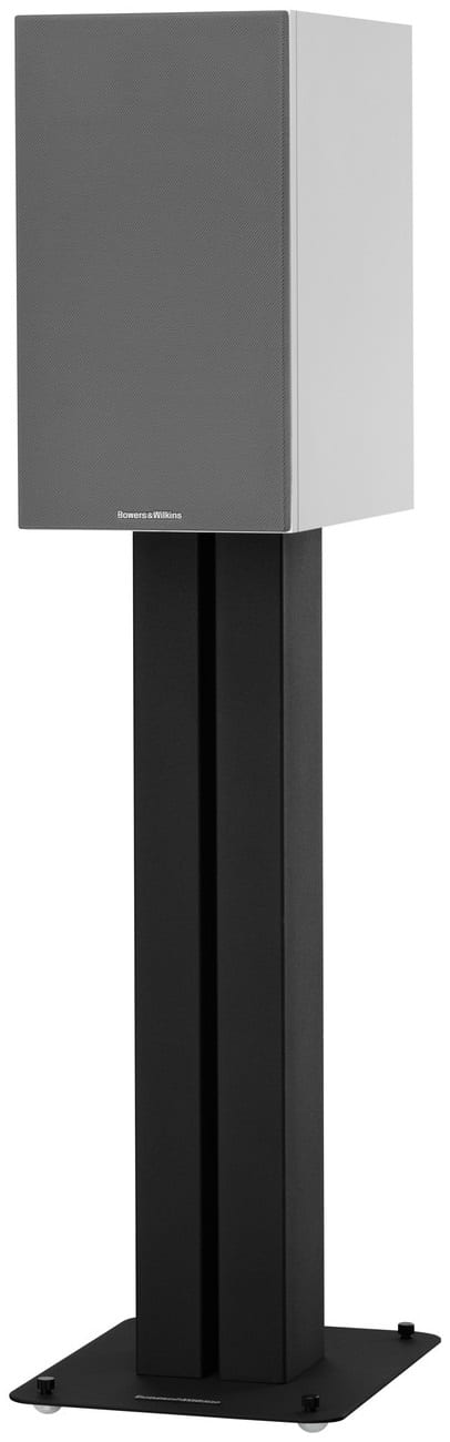 Bowers & Wilkins 606 wit - zijaanzicht met grill op standaard - Boekenplank speaker