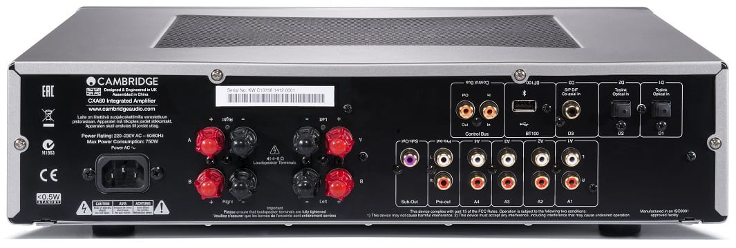 Cambridge Audio CXA60 zilver - achterkant - Stereo versterker