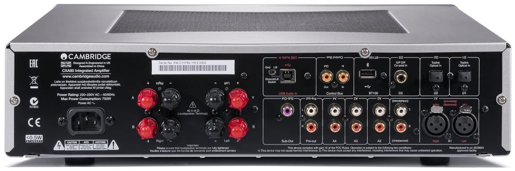 Cambridge Audio CXA80 zilver - achterkant - Stereo versterker