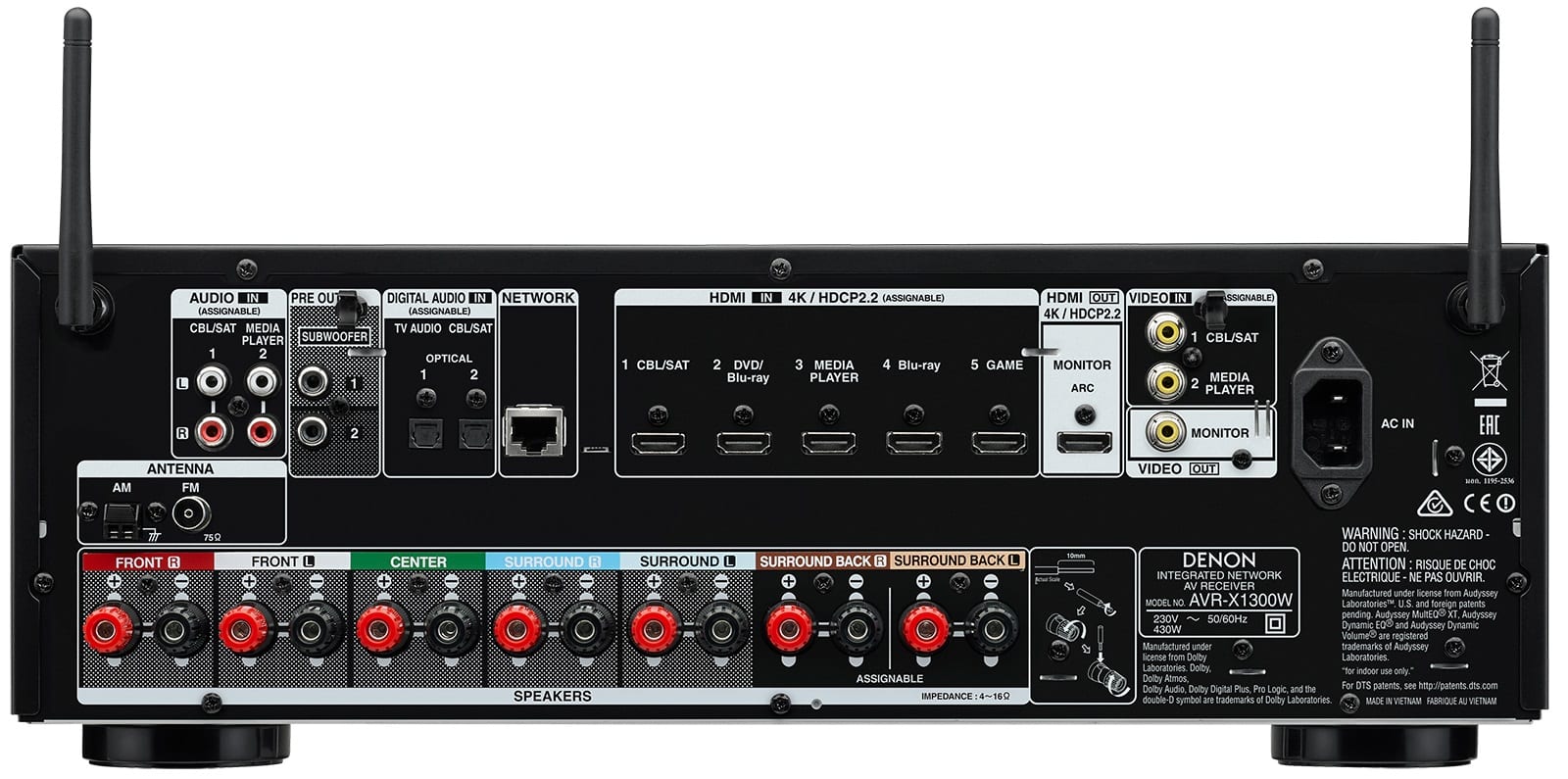 Denon AVR-X1300W zwart - achterkant - AV Receiver