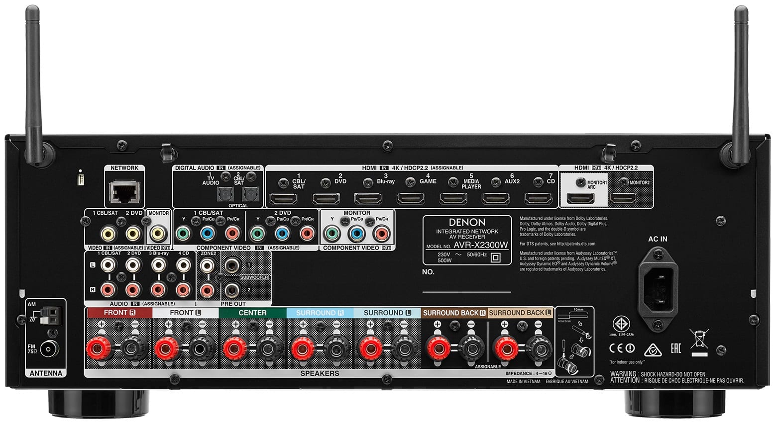 Denon AVR-X2300W zwart - achterkant - AV Receiver