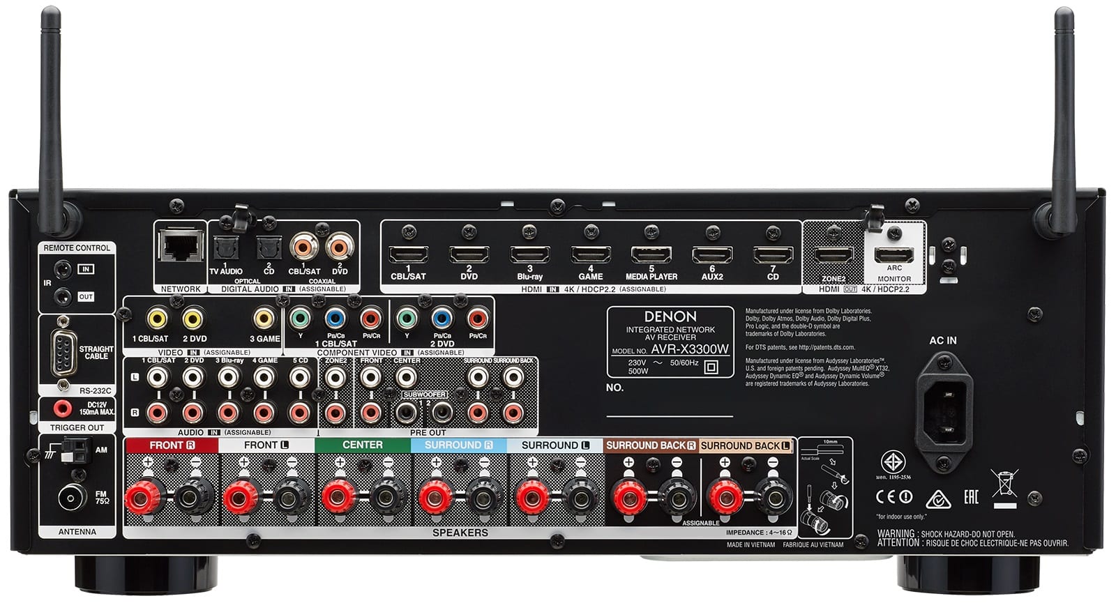 Denon AVR-X3300W zwart - achterkant - AV Receiver