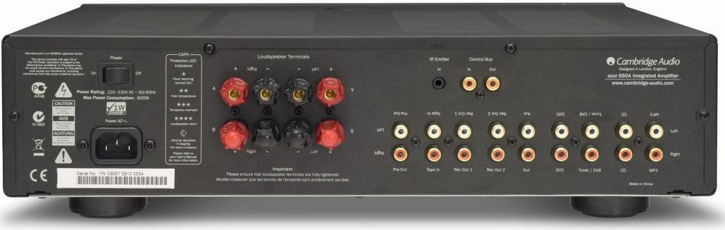 Cambridge Audio 650A zwart - achterkant - Stereo versterker