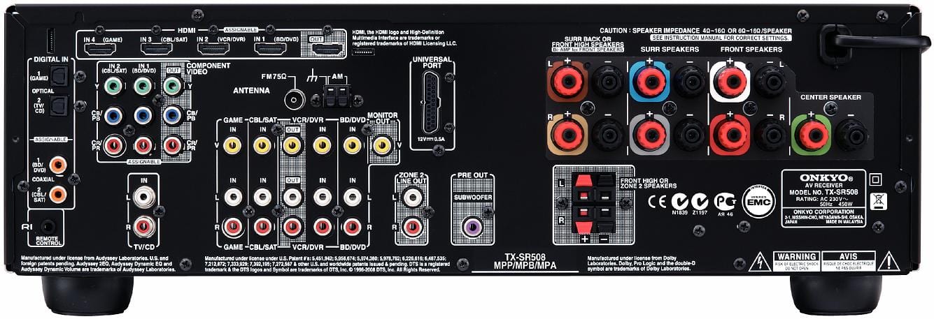 Onkyo TX-SR508 zwart - achterkant - AV Receiver