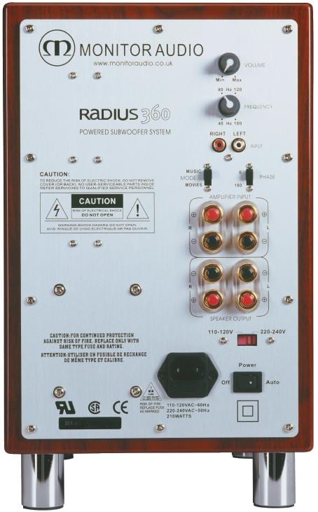 Monitor Audio Radius R360 walnoot - achterkant - Subwoofer