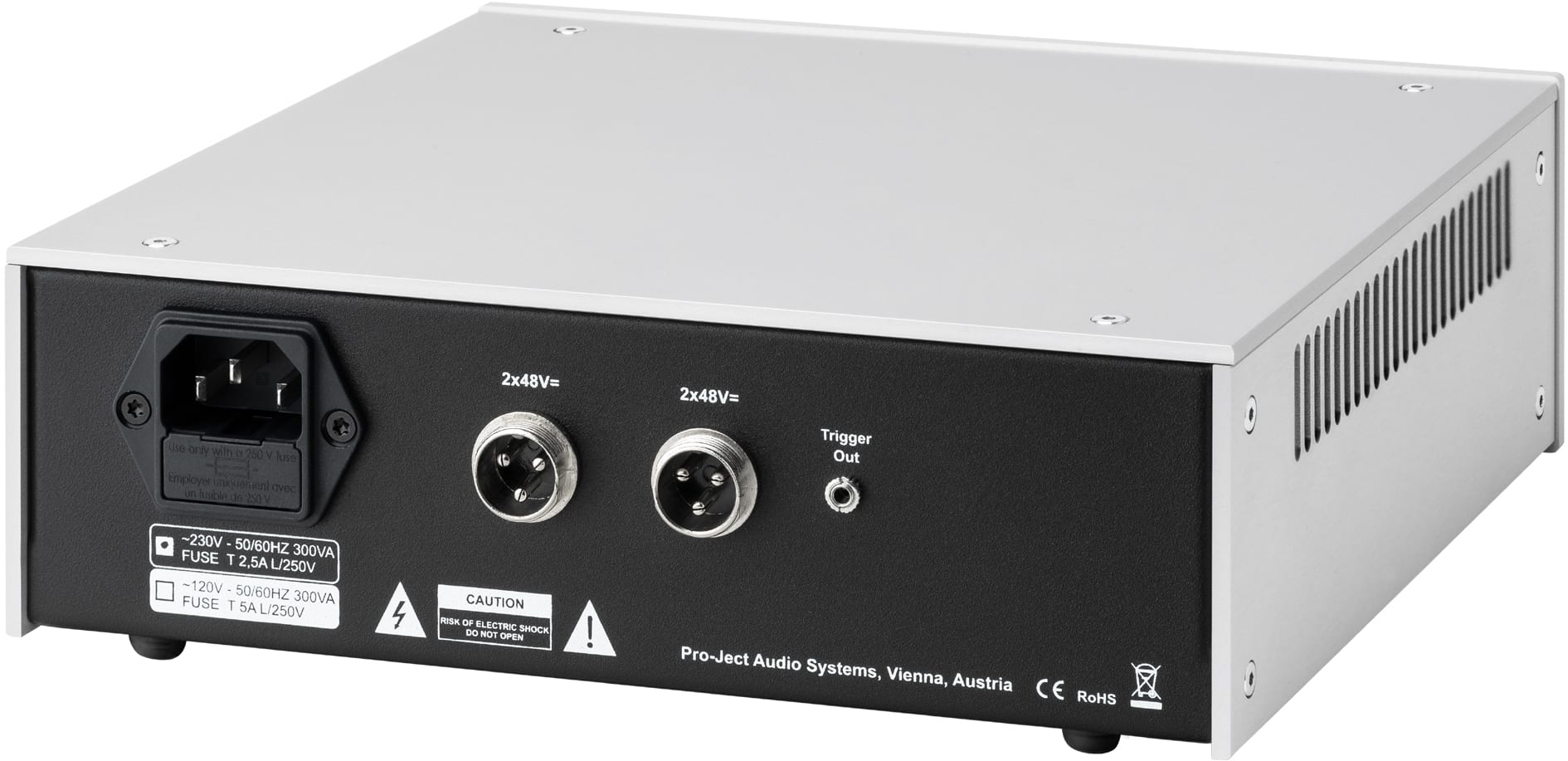 Pro-Ject Power Box DS2 Amp zilver/walnoot - achterkant - Voeding