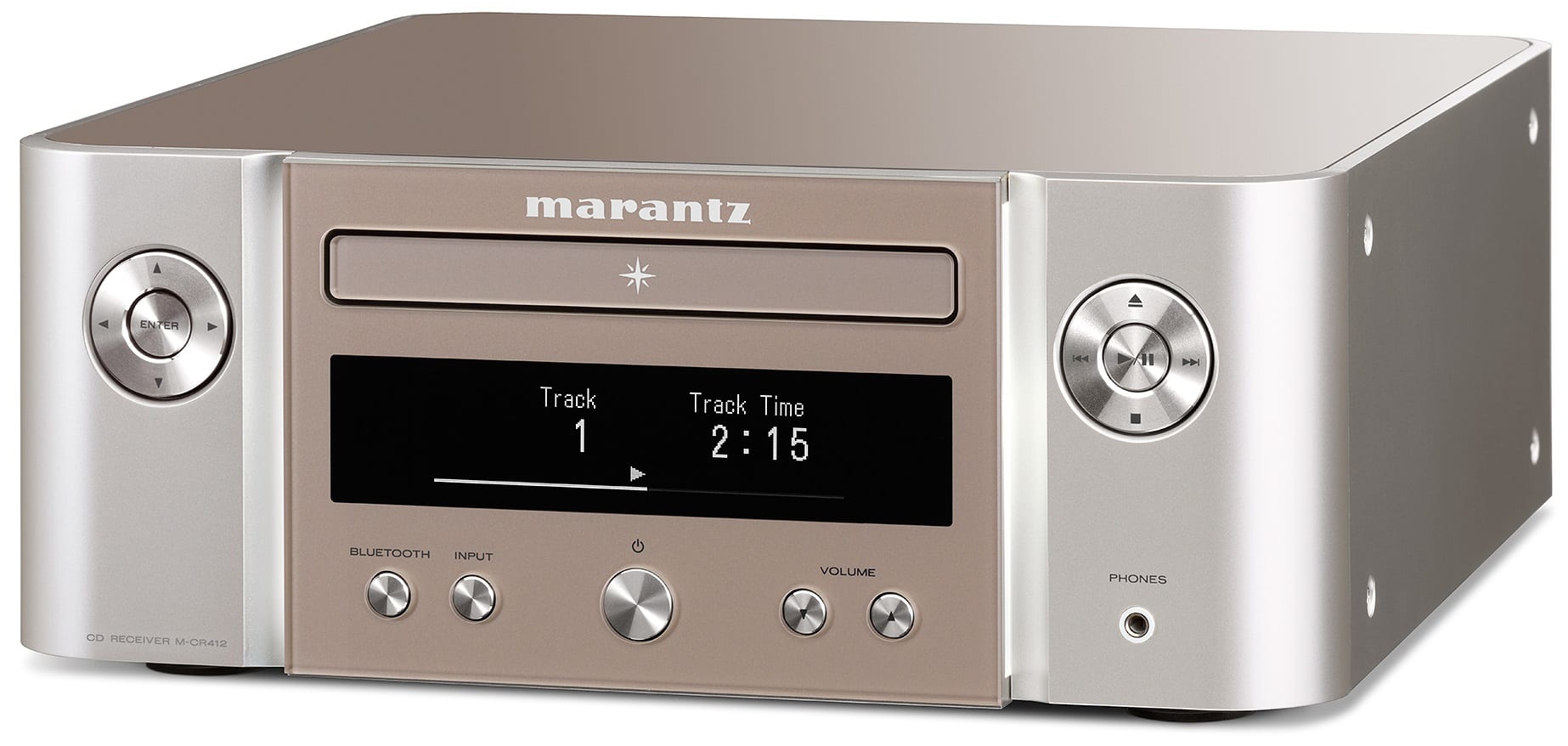 Marantz M-CR412 zilver/goud - zij frontaanzicht - Stereo receiver