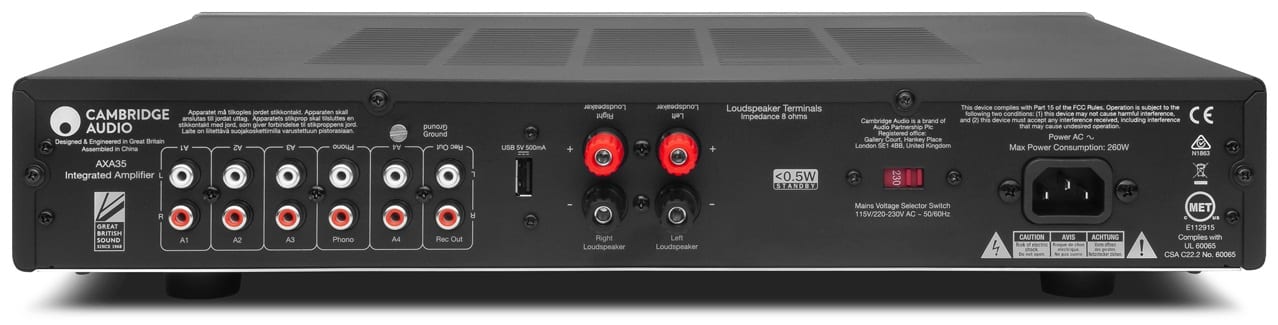 Cambridge Audio AXA35 grijs - achterkant - Stereo versterker