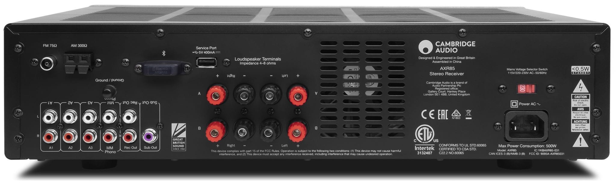 Cambridge Audio AXR85 grijs - achterkant - Stereo receiver