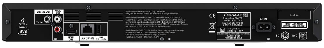 Pioneer BDP-170 zwart - achterkant - Blu ray speler