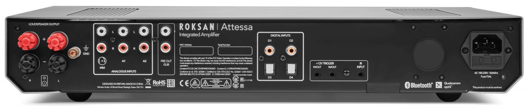 Roksan Attessa Integrated Amp zilver - achterkant - Stereo versterker