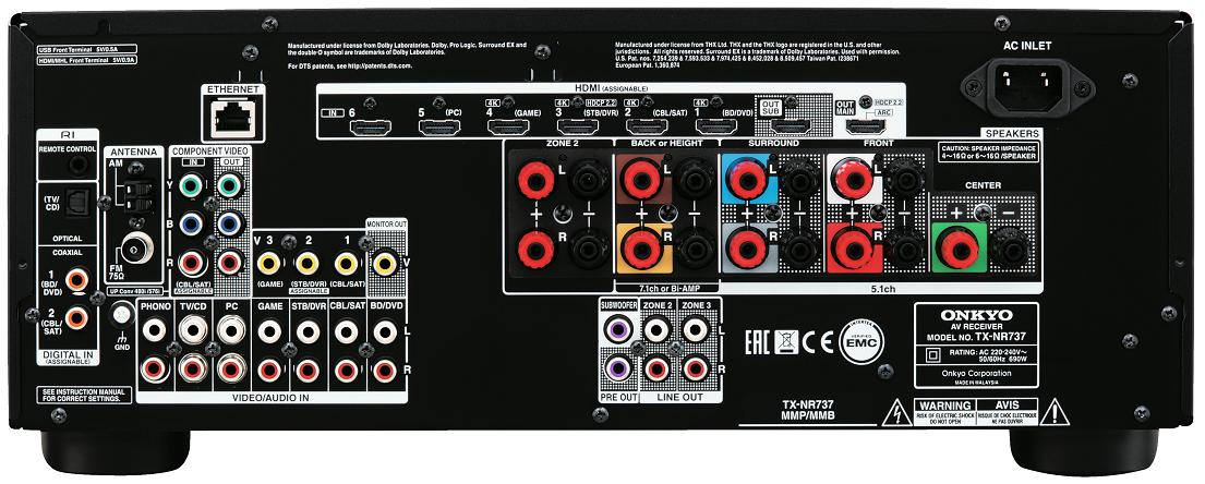 Onkyo TX-NR737 zwart - achterkant - AV Receiver