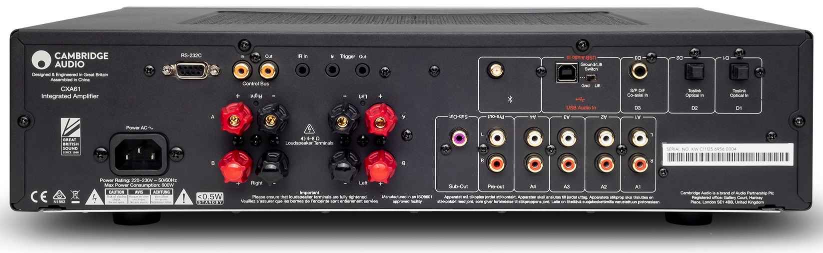 Cambridge Audio CXA61 grijs - achterkant - Stereo versterker