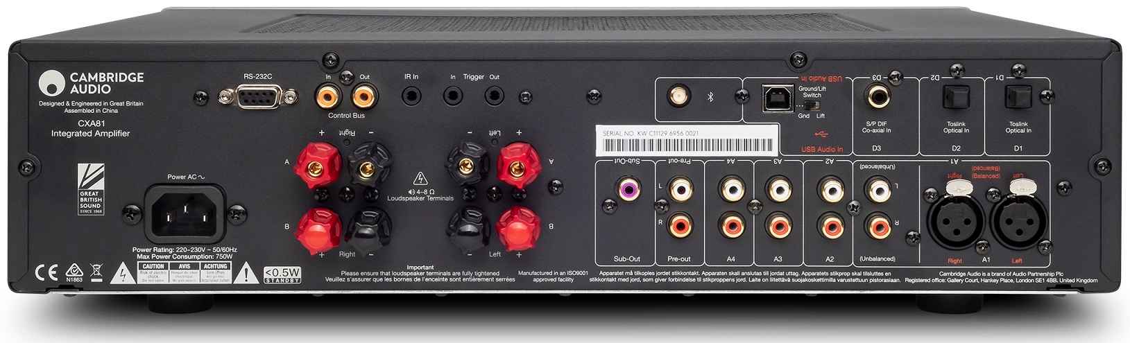 Cambridge Audio CXA81 grijs - achterkant - Stereo versterker