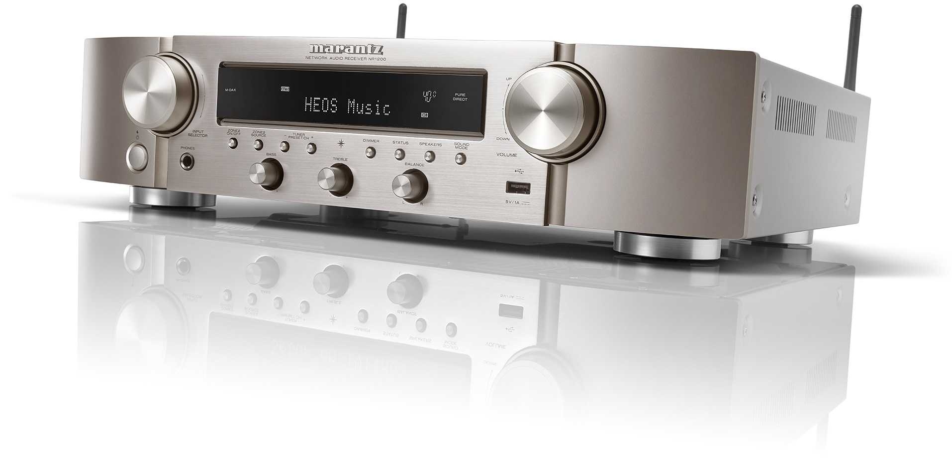 Marantz NR1200 zilver/goud - zij frontaanzicht - Stereo receiver