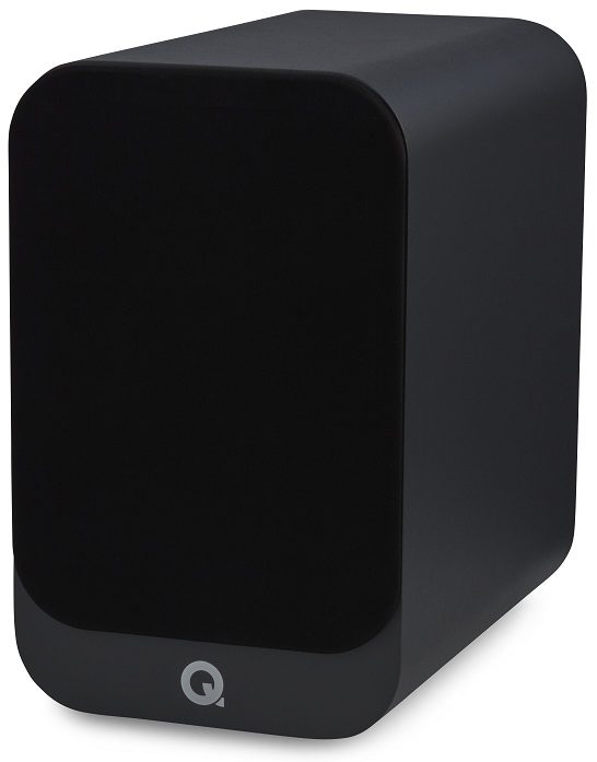 Q Acoustics 3030i grijs - zij frontaanzicht met grill - Boekenplank speaker