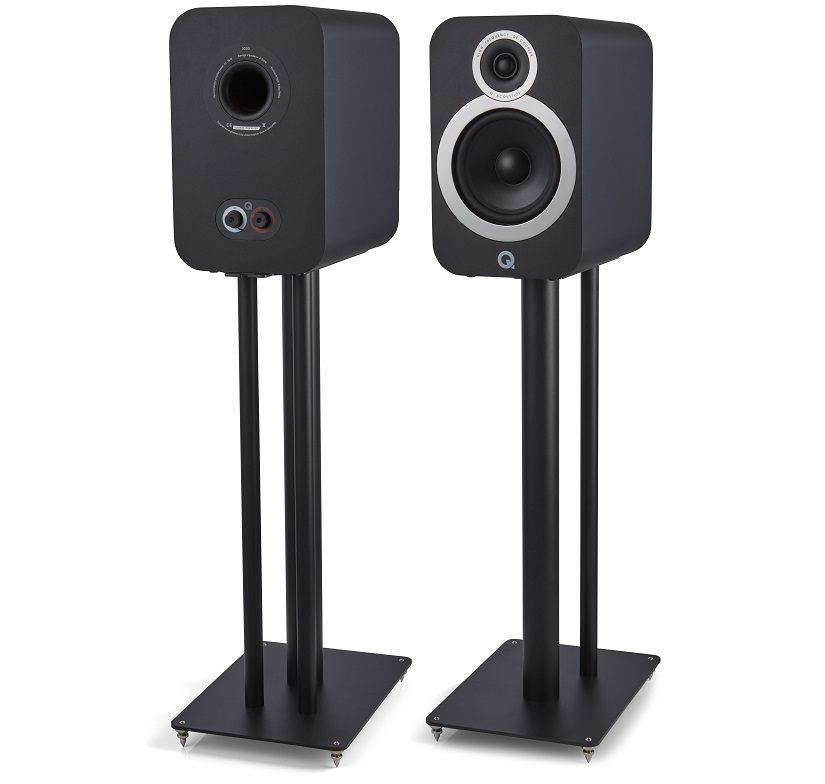 Q Acoustics 3030i zwart - paar op standaard - Boekenplank speaker