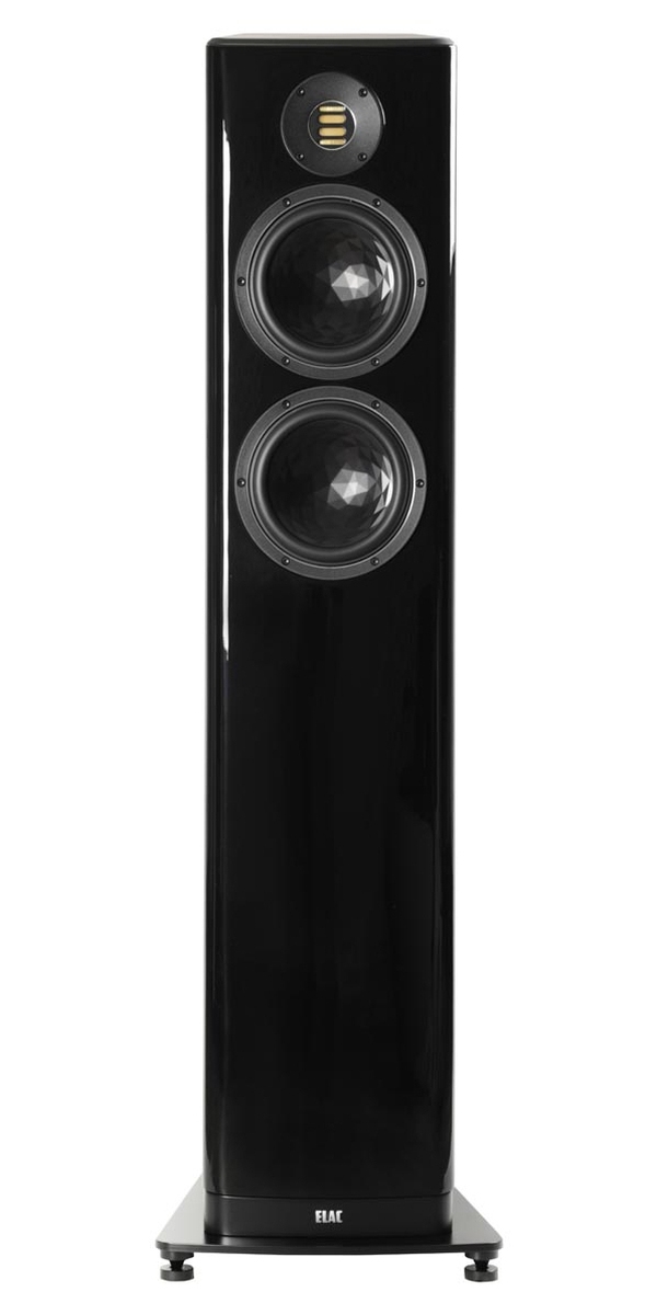 Elac Vela FS408 zwart hoogglans - frontaanzicht zonder grill - Zuilspeaker