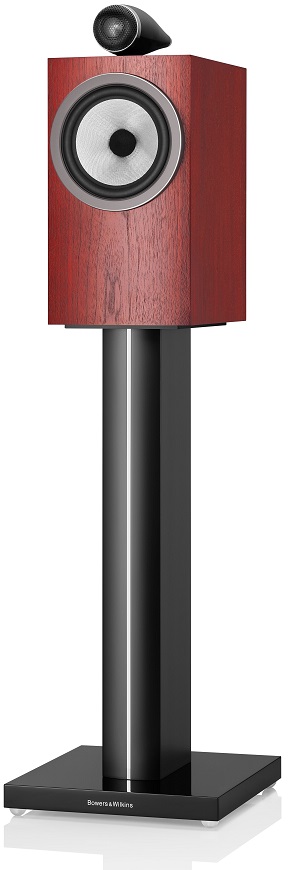 Bowers & Wilkins 705 S3 rosenut - zij frontaanzicht zonder grill op standaard - Boekenplank speaker