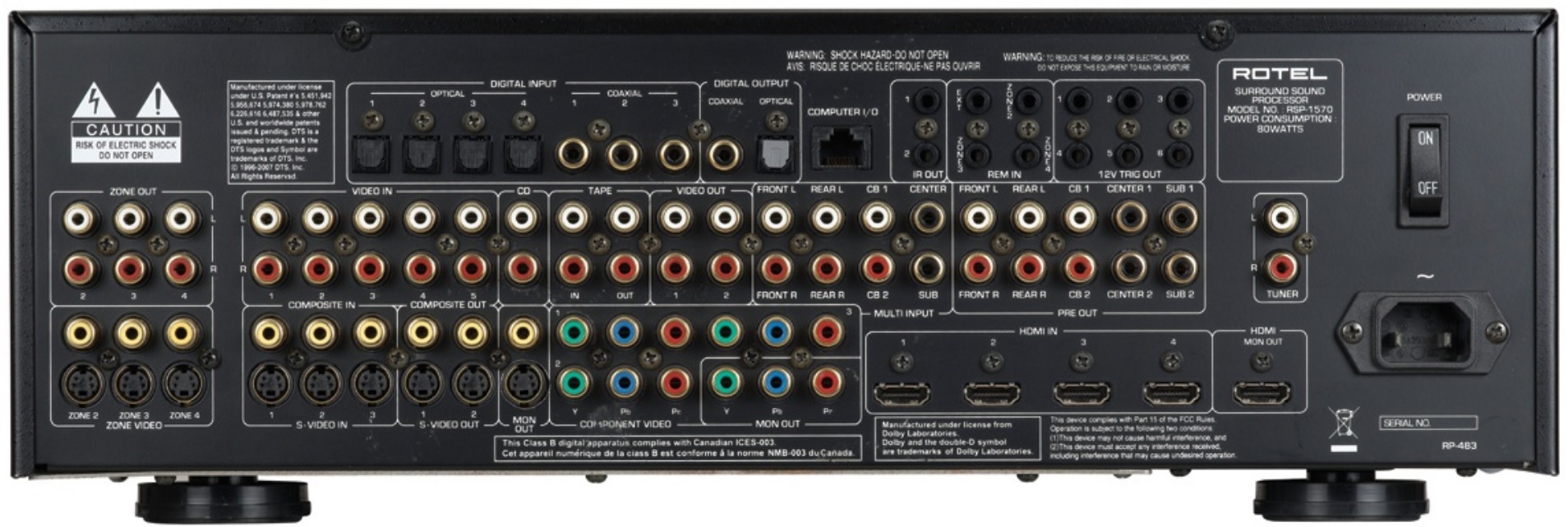 Rotel RSP-1572 zilver - achterkant - Surround processor