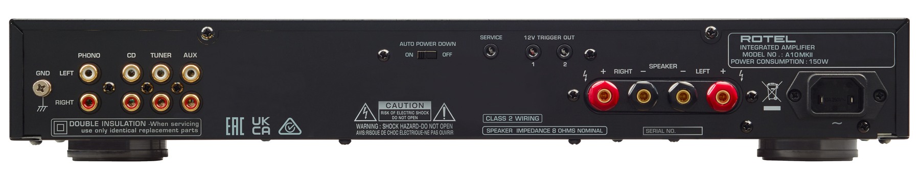 Rotel A-10 mkII zilver - achterkant - Stereo versterker