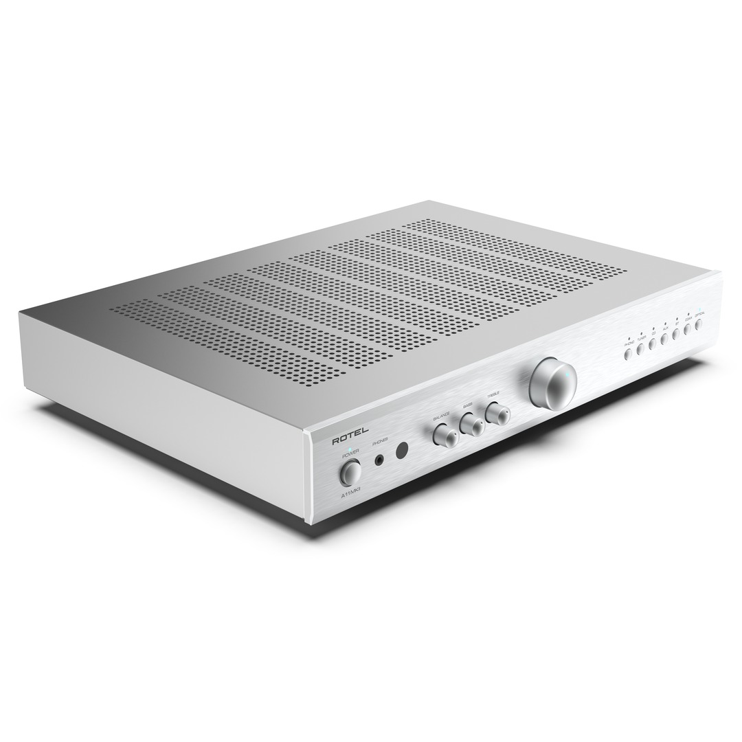 Rotel A-11 mkII zilver - zij frontaanzicht - Stereo versterker