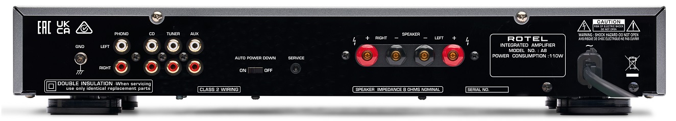 Rotel A8 zilver - achterkant - Stereo versterker
