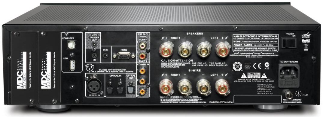 NAD C390DD + HDMI-1 + AP-1 (inruil) - achterkant - Stereo versterker