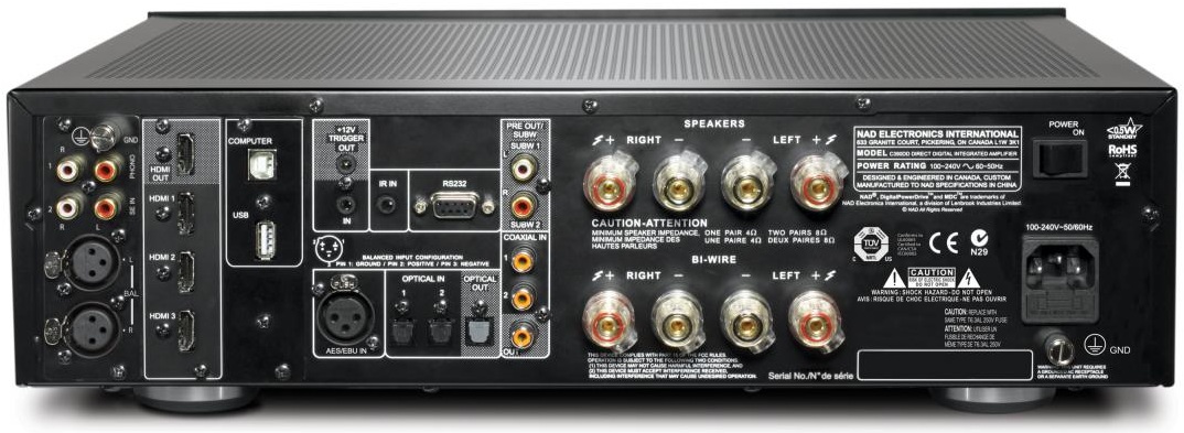 NAD C390DD + HDMI-1 + AP-1 (inruil) - achterkant - Stereo versterker