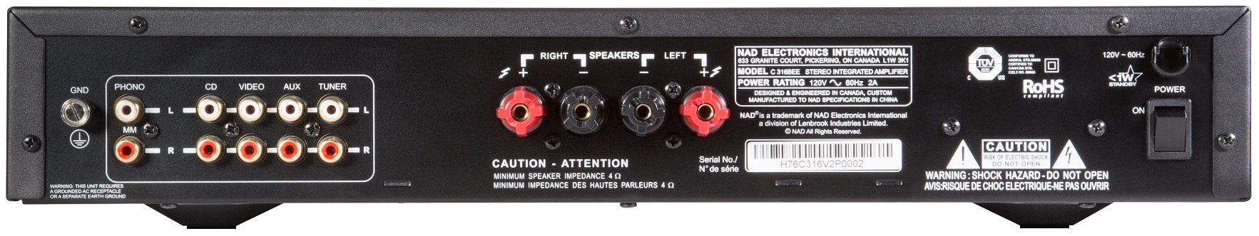 NAD C 316BEE V2 graphite - achterkant - Stereo versterker