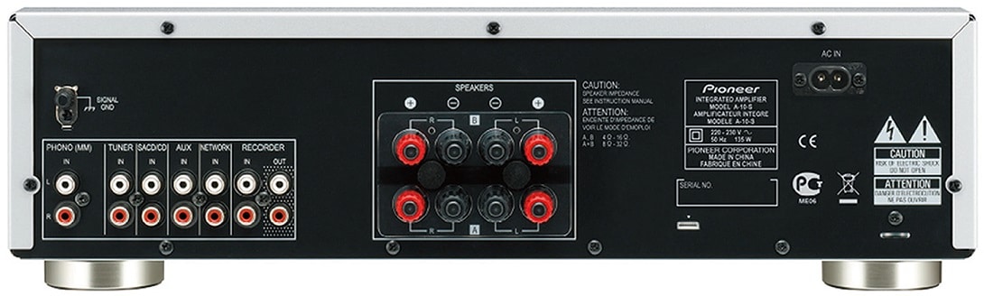 Pioneer A-10 zilver - achterkant - Stereo versterker