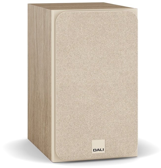 Dali Sonik 1 eiken - zij frontaanzicht met grill - Boekenplank speaker