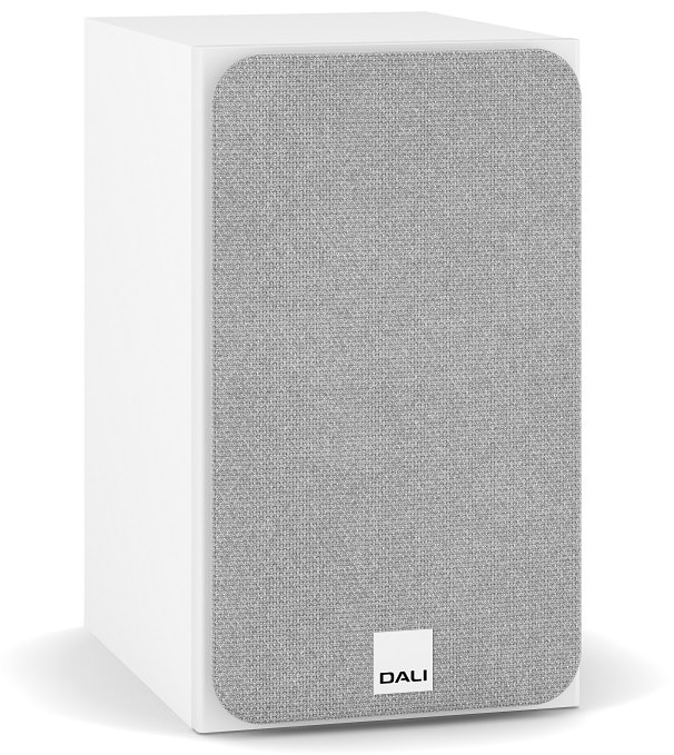 Dali Sonik 1 wit - zij frontaanzicht met grill - Boekenplank speaker