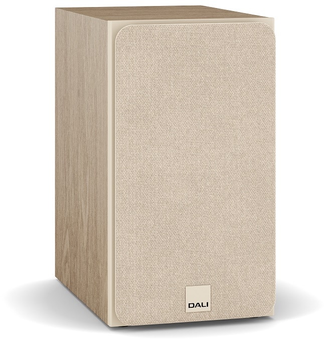 Dali Sonik 3 eiken - zij frontaanzicht met grill - Boekenplank speaker