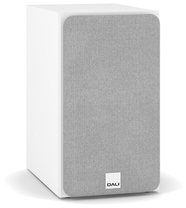 Dali Sonik 3 wit - zij frontaanzicht met grill - Boekenplank speaker