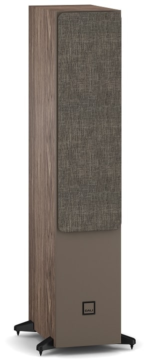 Dali Sonik 7 walnoot - zij frontaanzicht met grill - Zuilspeaker
